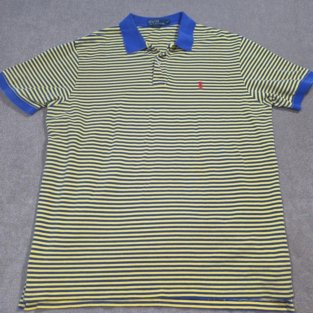 Vintage‎ Blue Tag Polo Ralph Lauren Shirt Mens 2xl Yellow Striped Red Logo